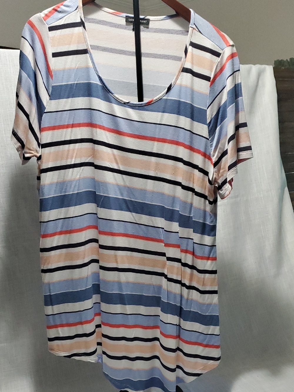 Lane Bryant Striped Scoop Neck Short Sleeve Tee in Blue, Peach & Black Sz 18/20
